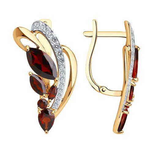 Золотые серьги с гранатом и фианитом SOKOLOV 724682