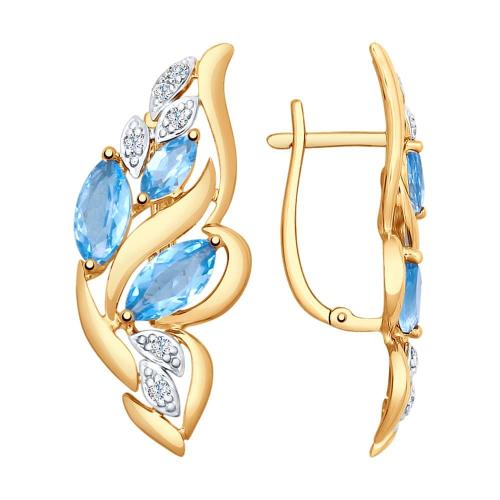 Золотые серьги с топазом и фианитом SOKOLOV 724977