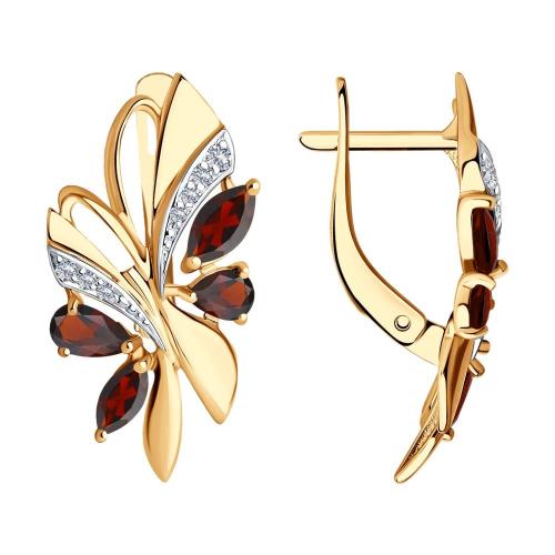 Золотые серьги с гранатом и фианитом SOKOLOV 724990