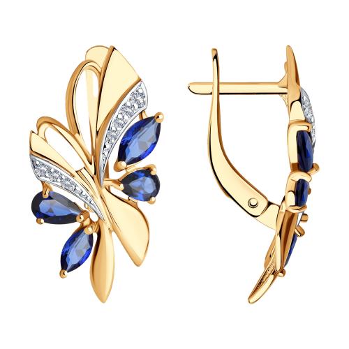 Золотые серьги с сапфиром гидротермальным и фианитом SOKOLOV 724992