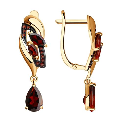 Золотые серьги с гранатом и фианитом SOKOLOV 725065