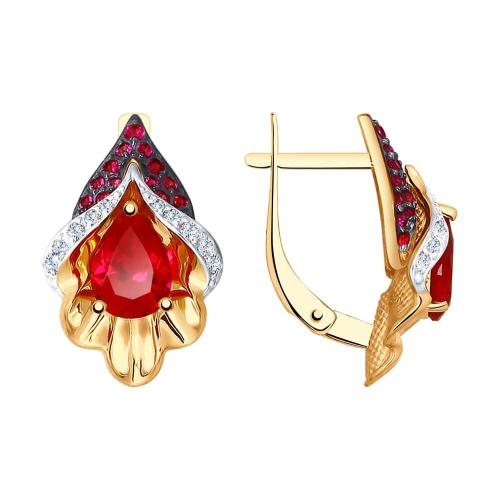 Золотые серьги с рубиновым корундом SOKOLOV 725102