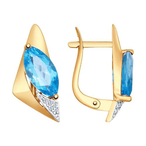 Золотые серьги с топазом и фианитом SOKOLOV 725146