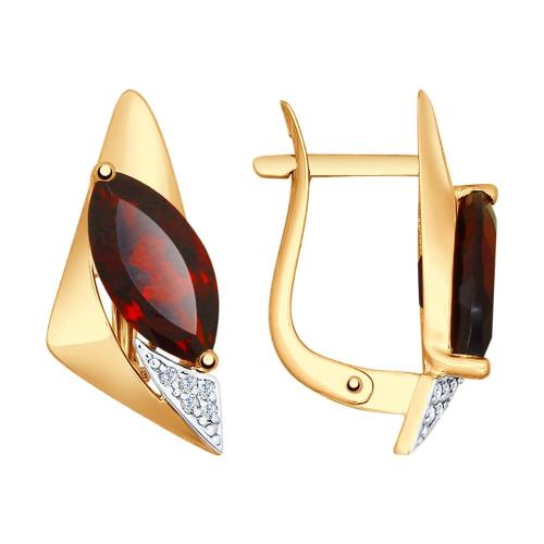 Золотые серьги с гранатом и фианитом SOKOLOV 725147