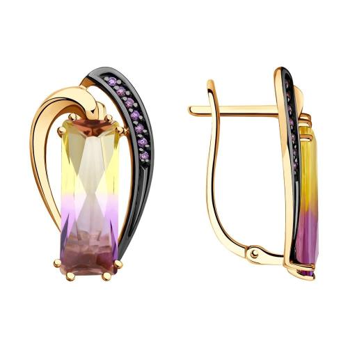 Золотые серьги с аметрином и фианитом SOKOLOV 726079 Золотые серьги с аметрином и фианитом SOKOLOV 726079