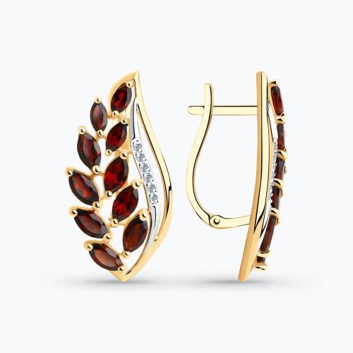 Золотые серьги с гранатом и фианитом SOKOLOV 727040