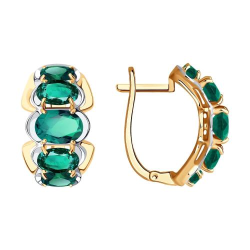 Золотые серьги с изумрудом гидротермальным SOKOLOV 727262