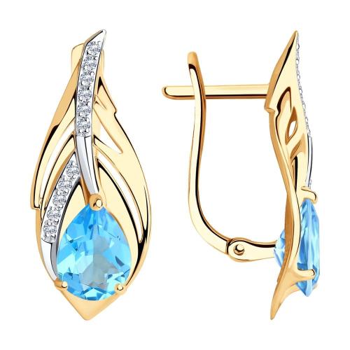 Золотые серьги с топазом и фианитом SOKOLOV 727288