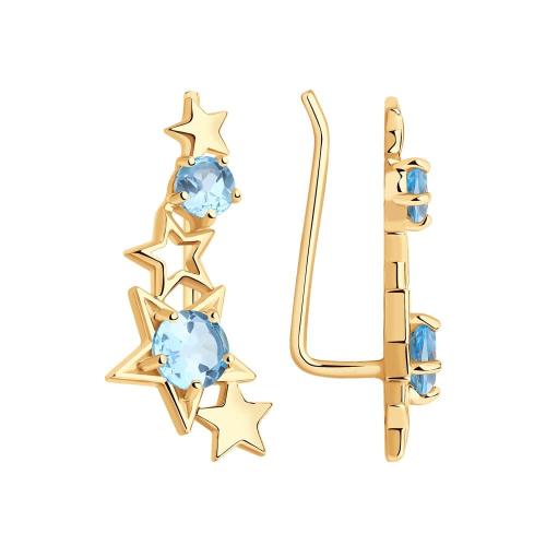 Золотые серьги зажимы с топазом SOKOLOV 727348