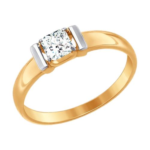 Золотое помолвочное кольцо с кристаллом swarovski SOKOLOV 81010314