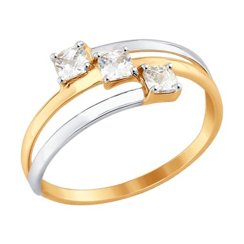 Золотое кольцо с кристаллом swarovski и фианитом SOKOLOV 81010333