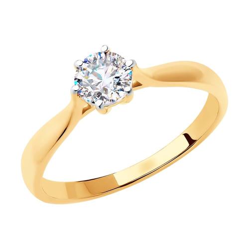 Золотое помолвочное кольцо с кристаллом swarovski SOKOLOV 81010533