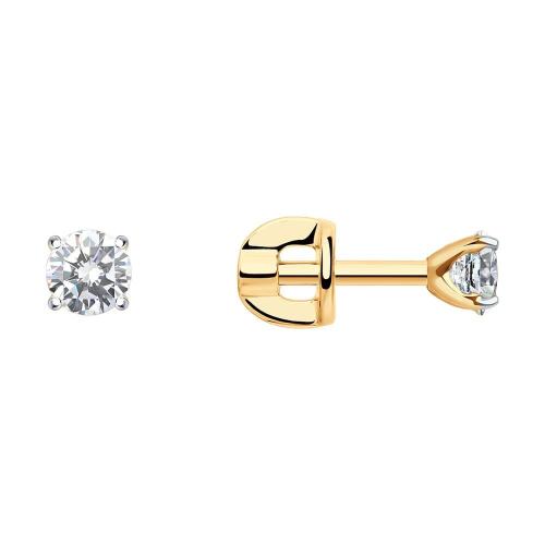 Золотые серьги пусеты-гвоздики с кристаллом swarovski SOKOLOV 81020227