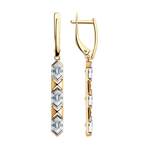 Золотые длинные серьги с кристаллом swarovski SOKOLOV 81020432