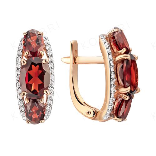 Золотые серьги с гранатом и фианитом ВЫСТАВКА 8500-2