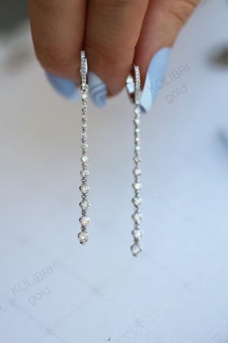 Длинные серьги из белого золота с бриллиантом БРИАНТ EW03865D