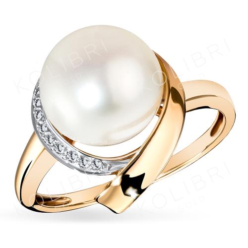 Золотое кольцо с бриллиантом и жемчугом ВЫСТАВКА R424-D-45515PR