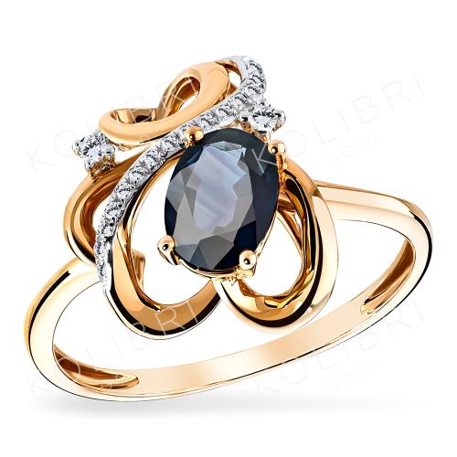 Золотое кольцо с бриллиантом и сапфиром ВЫСТАВКА R424-D-47032S