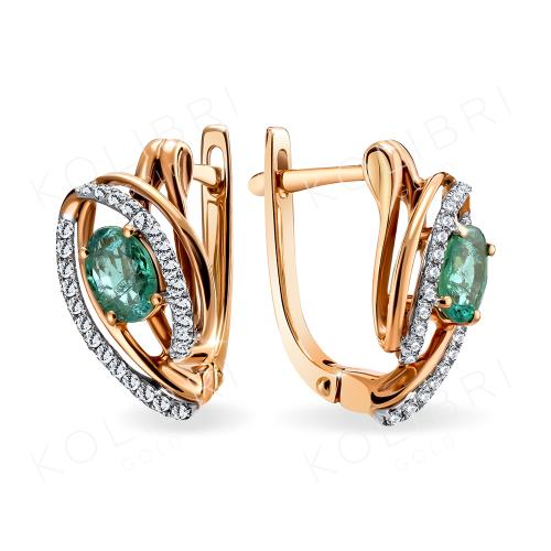 Золотые серьги с бриллиантом и изумрудом АТОЛЛ US34160