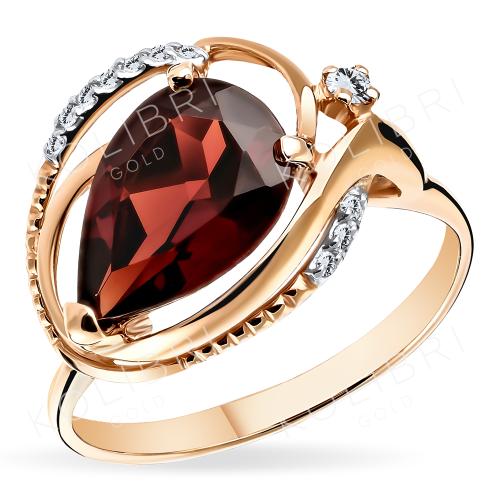 Золотое кольцо с гранатом и фианитом ЗОЛОТОЙ КРИСТАЛЛ К-868_НГ