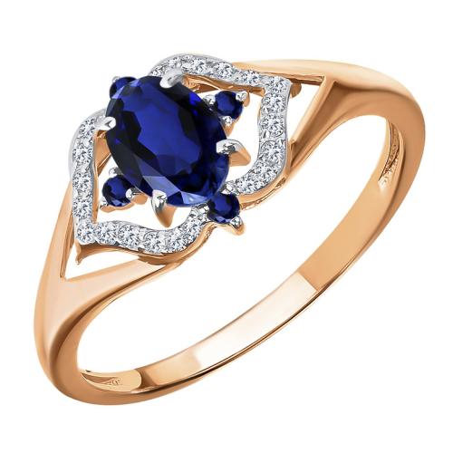 Золотое кольцо с бриллиантом и сапфиром гидротермальным ЕФРЕМОВ К1385908