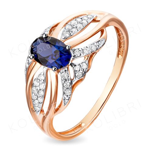 Золотое кольцо с бриллиантом и сапфиром гидротермальным ЕФРЕМОВ К1388003с