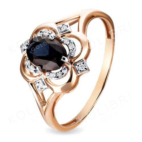 Золотое кольцо с бриллиантом и сапфиром гидротермальным ЕФРЕМОВ К1388341с