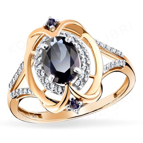 Золотое кольцо с бриллиантом и сапфиром гидротермальным ЕФРЕМОВ К1388344