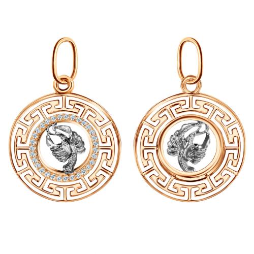 Золотая подвеска знак зодиака с фианитом ГОЛДЕН ГЛОБ КрСВП_рак_Ф