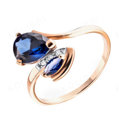 Золотое кольцо с сапфиром гидротермальным ЗОЛОТОЙ КРИСТАЛЛ ОК-660_КОРС