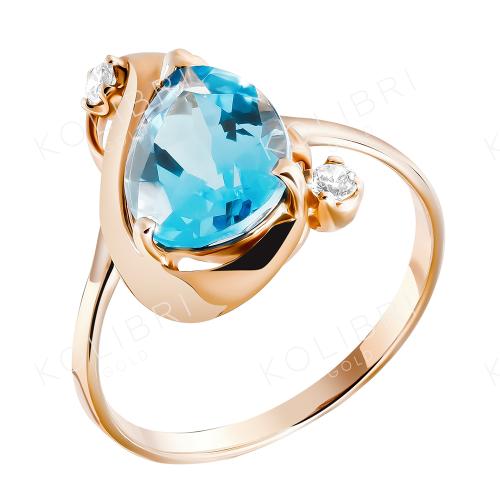 Золотое кольцо с топазом и фианитом ЗОЛОТОЙ КРИСТАЛЛ ОК-684_ТТ