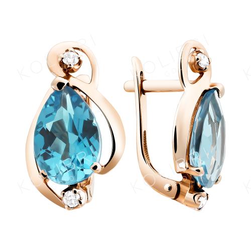 Золотые серьги с топазом и фианитом ЗОЛОТОЙ КРИСТАЛЛ ОС-611_ТТ Золотые серьги с топазом и фианитом ЗОЛОТОЙ КРИСТАЛЛ ОС-611_ТТ