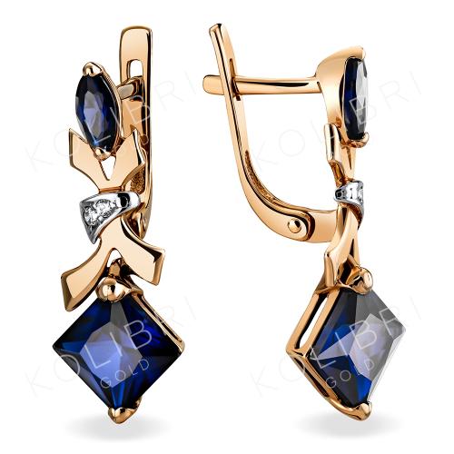 Золотые серьги с сапфиром гидротермальным и фианитом ЗОЛОТОЙ КРИСТАЛЛ ОС-623_КОРС Золотые серьги с сапфиром гидротермальным и фианитом ЗОЛОТОЙ КРИСТАЛЛ ОС-623_КОРС