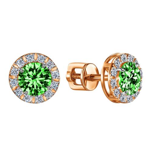 Золотые серьги пусеты-гвоздики с фианитом ГОЛДЕН ГЛОБ ПУСл51_пара_злФбцФ