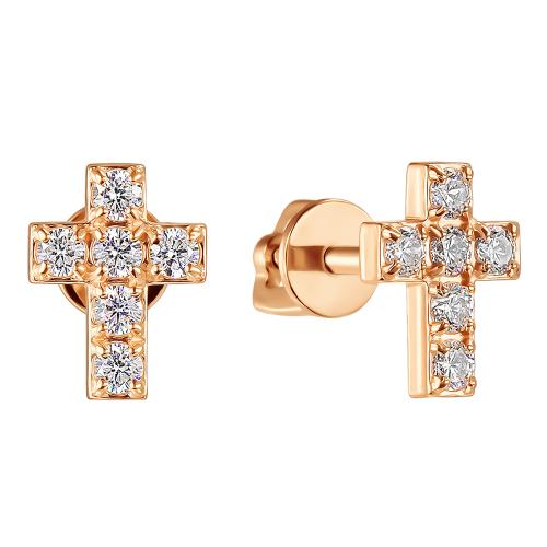 Золотые серьги пусеты-гвоздики с фианитом ГОЛДЕН ГЛОБ ПУСлКрест01_пара_бцФ