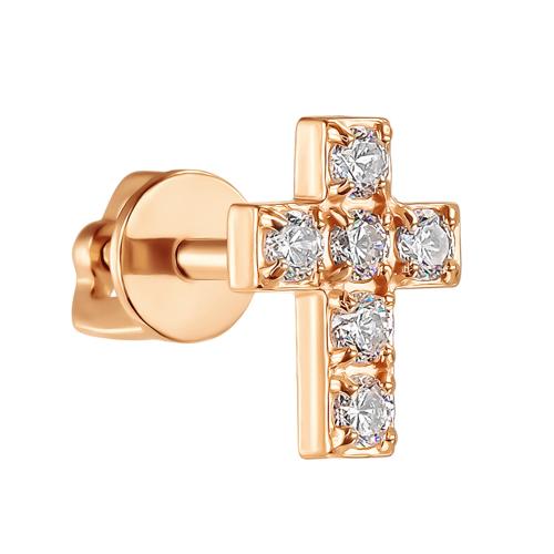 Золотые одиночные серьги с фианитом ГОЛДЕН ГЛОБ ПУСлКрест01мал_бцФ Золотые одиночные серьги с фианитом ГОЛДЕН ГЛОБ ПУСлКрест01мал_бцФ