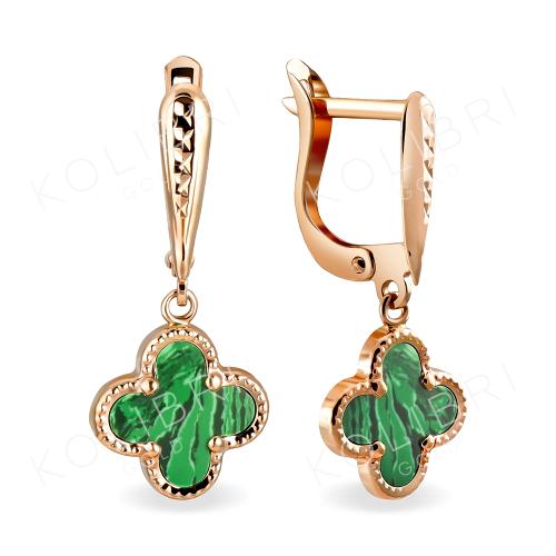 Золотые серьги с малахитом АТОЛЛ С11-4_1