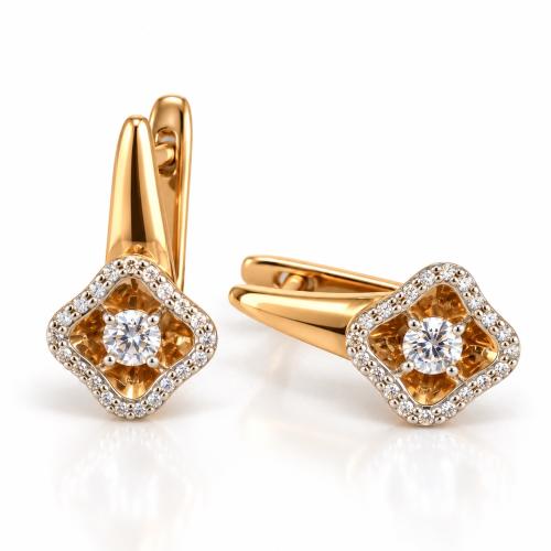 Золотые серьги с кристаллом swarovski МАГИЯ ЗОЛОТА С132-4533СВ