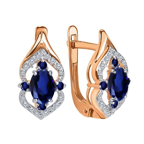 Золотые серьги с бриллиантом и сапфиром гидротермальным ЕФРЕМОВ С1385908