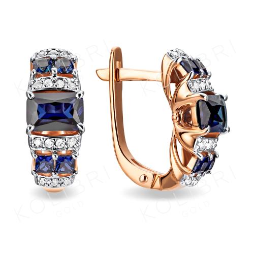 Золотые серьги с бриллиантом и сапфиром гидротермальным ЕФРЕМОВ С1388008 Золотые серьги с бриллиантом и сапфиром гидротермальным ЕФРЕМОВ С1388008