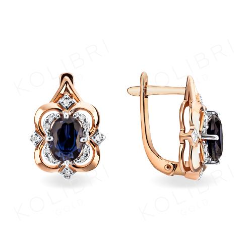 Золотые серьги с бриллиантом и сапфиром гидротермальным ЕФРЕМОВ С1388341с Золотые серьги с бриллиантом и сапфиром гидротермальным ЕФРЕМОВ С1388341с