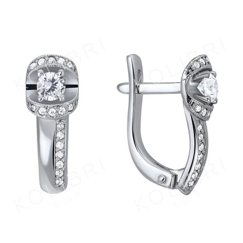 Серьги из белого золота с фианитом СЕНАТ С4123-35