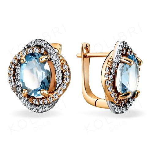 Золотые серьги с топазом и фианитом АТОЛЛ С81189_1