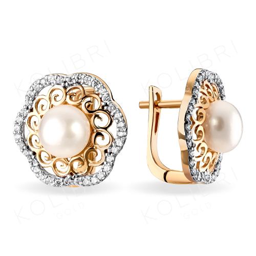 Золотые серьги с жемчугом и фианитом АТОЛЛ С9035_1