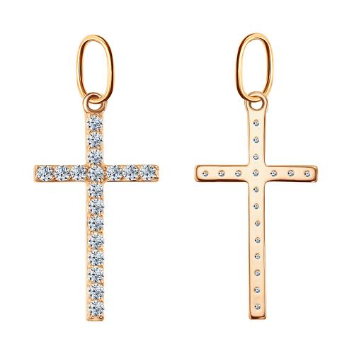 Золотая подвеска крест с фианитом ГОЛДЕН ГЛОБ СК18.09_бцФ