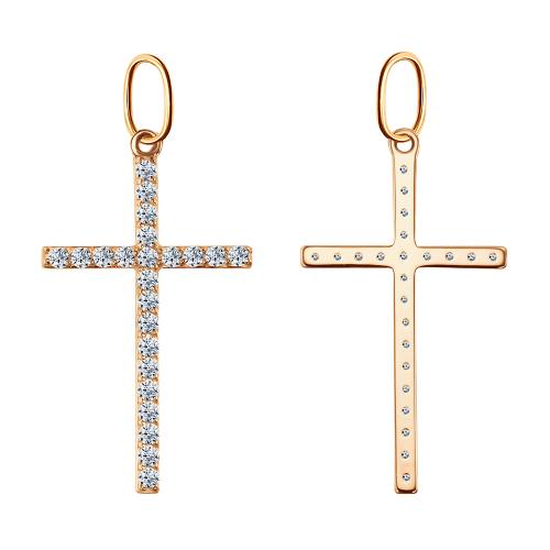 Золотая подвеска крест с фианитом ГОЛДЕН ГЛОБ СК26.09_бцФ