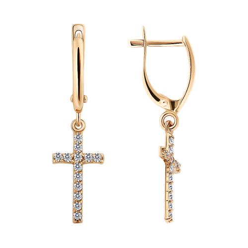 Золотые длинные серьги с фианитом ГОЛДЕН ГЛОБ Серьги-крст2пара