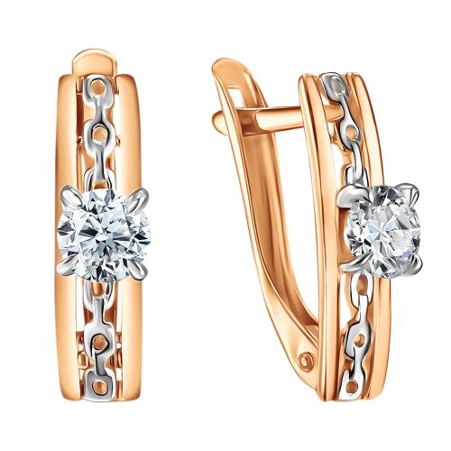 Золотые серьги с фианитом ГОЛДЕН ГЛОБ СргЛ28_бцФ