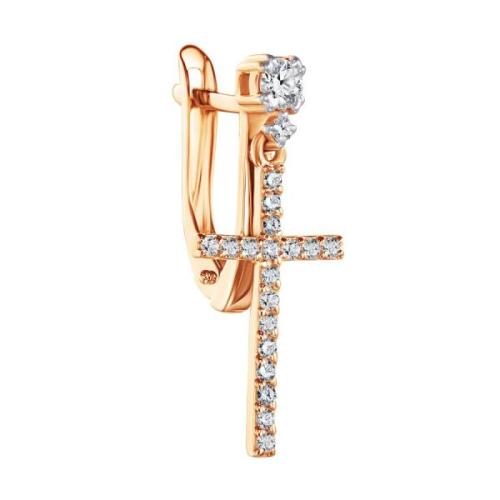 Золотые одиночные серьги с фианитом ГОЛДЕН ГЛОБ СргЛ34-крест Золотые одиночные серьги с фианитом ГОЛДЕН ГЛОБ СргЛ34-крест