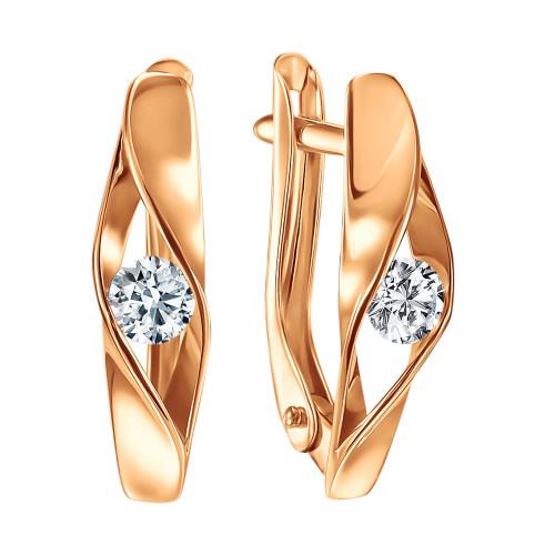 Золотые серьги с фианитом ГОЛДЕН ГЛОБ СргЛ36_бцФ